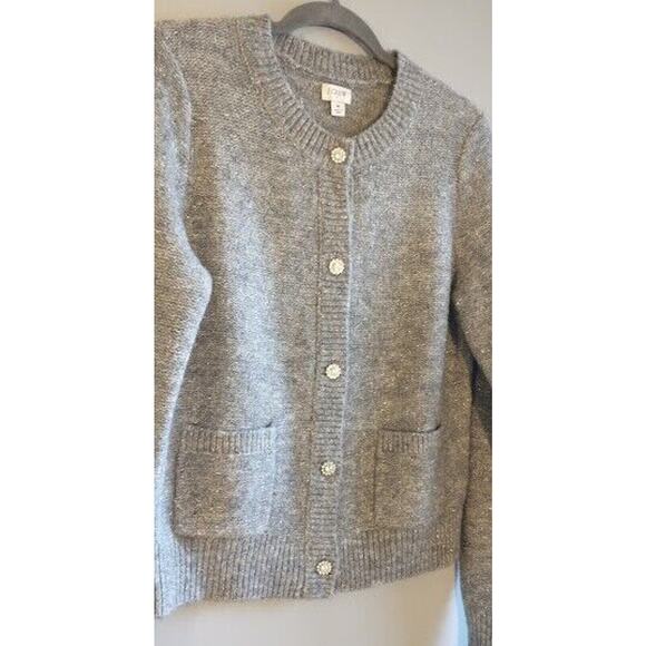 J Crew Grey Silver Sweater Cardigan Jewel Button Pockets NWT Medium MSRP $138 - Picture 5 of 11